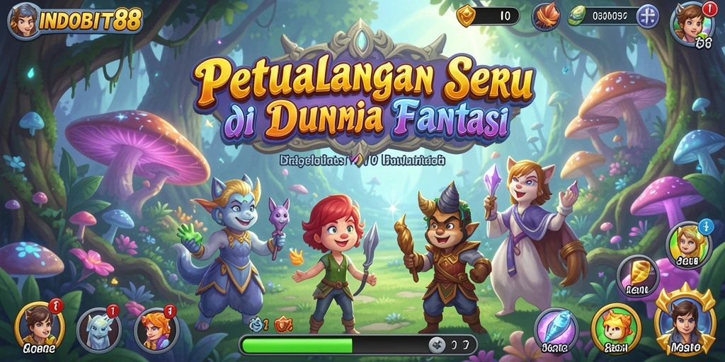 Screenshot menampilkan karakter menjelajah lanskap fantastis.