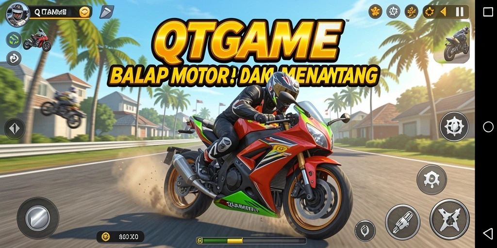 Tampilan seru gameplay balap motor di QTGAME.