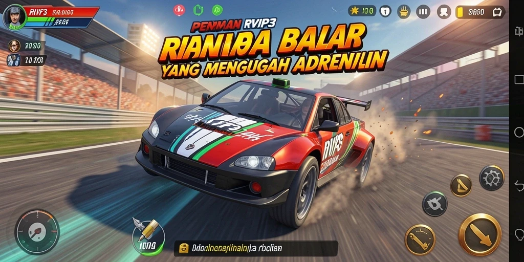 Screenshot gameplay RVIP3 menampilkan aksi balap yang mendebarkan.